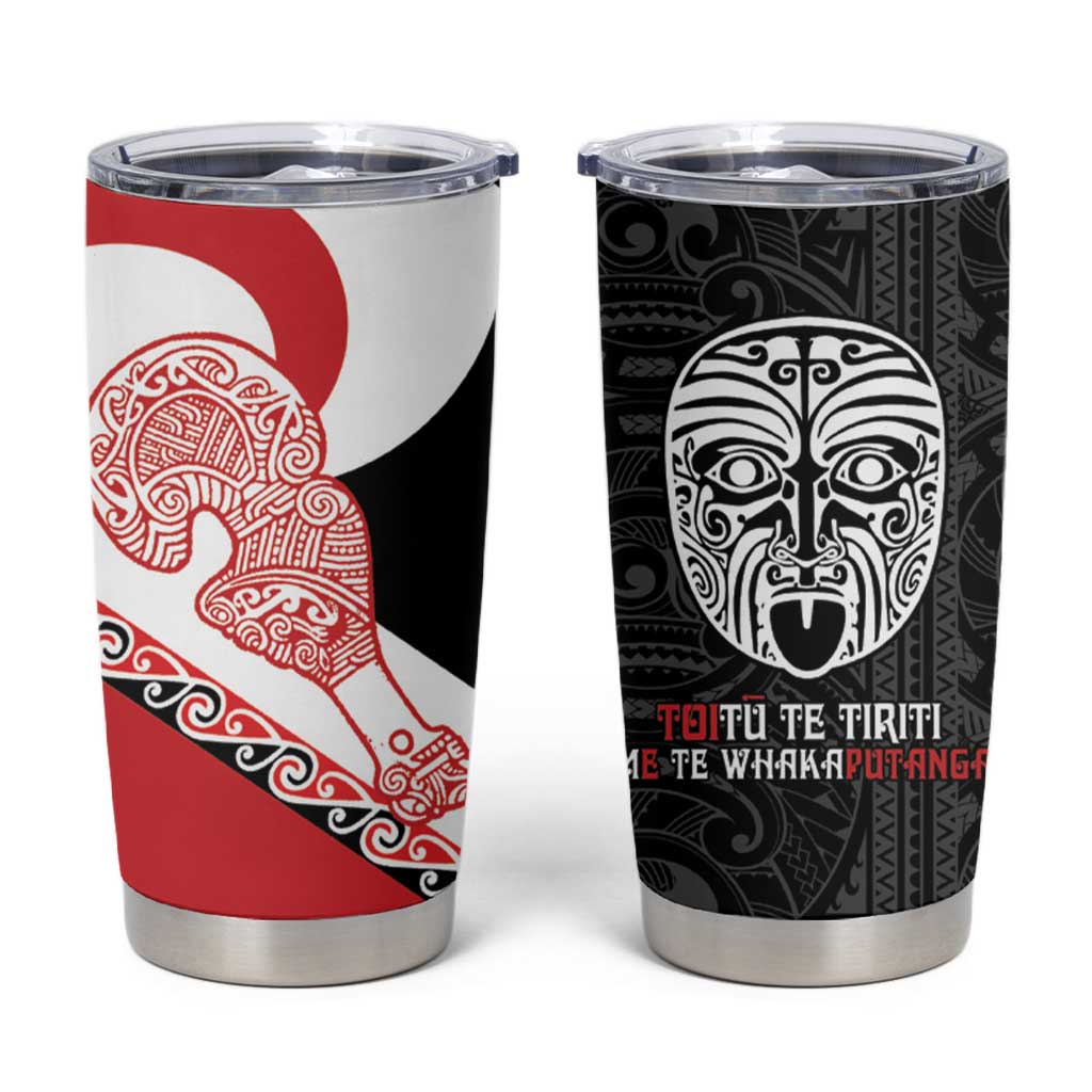 Toitu Te Tiriti Me Te Whakaputanga Tumbler Cup Maori Wahaika With Haka Face LT14 Red - Polynesian Pride