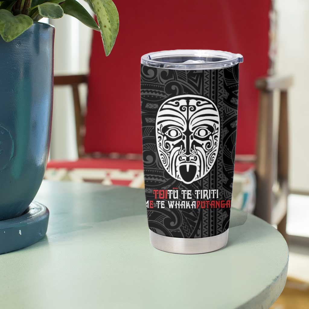 Toitu Te Tiriti Me Te Whakaputanga Tumbler Cup Maori Wahaika With Haka Face LT14 - Polynesian Pride