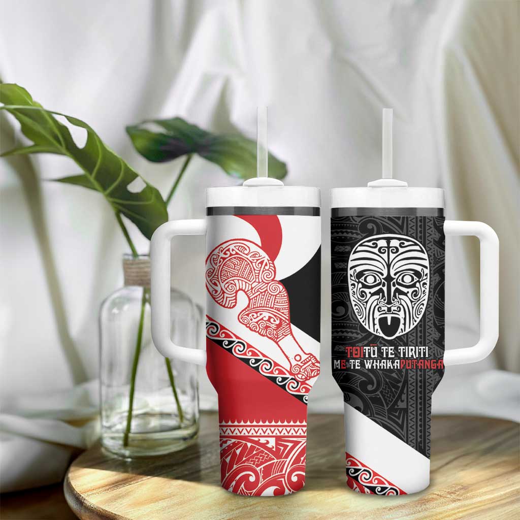 Toitu Te Tiriti Me Te Whakaputanga Tumbler With Handle Maori Wahaika With Haka Face LT14 - Polynesian Pride