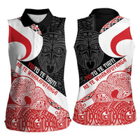 Toitu Te Tiriti Me Te Whakaputanga Women Sleeveless Polo Shirt Maori Wahaika With Haka Face LT14 - Polynesian Pride