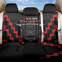 Personalised Toitu Te Tiriti Mana Maori Motuhake Back Car Seat Cover Aotearoa Haka Face Mix Poutama Art LT14 One Size Black - Polynesian Pride