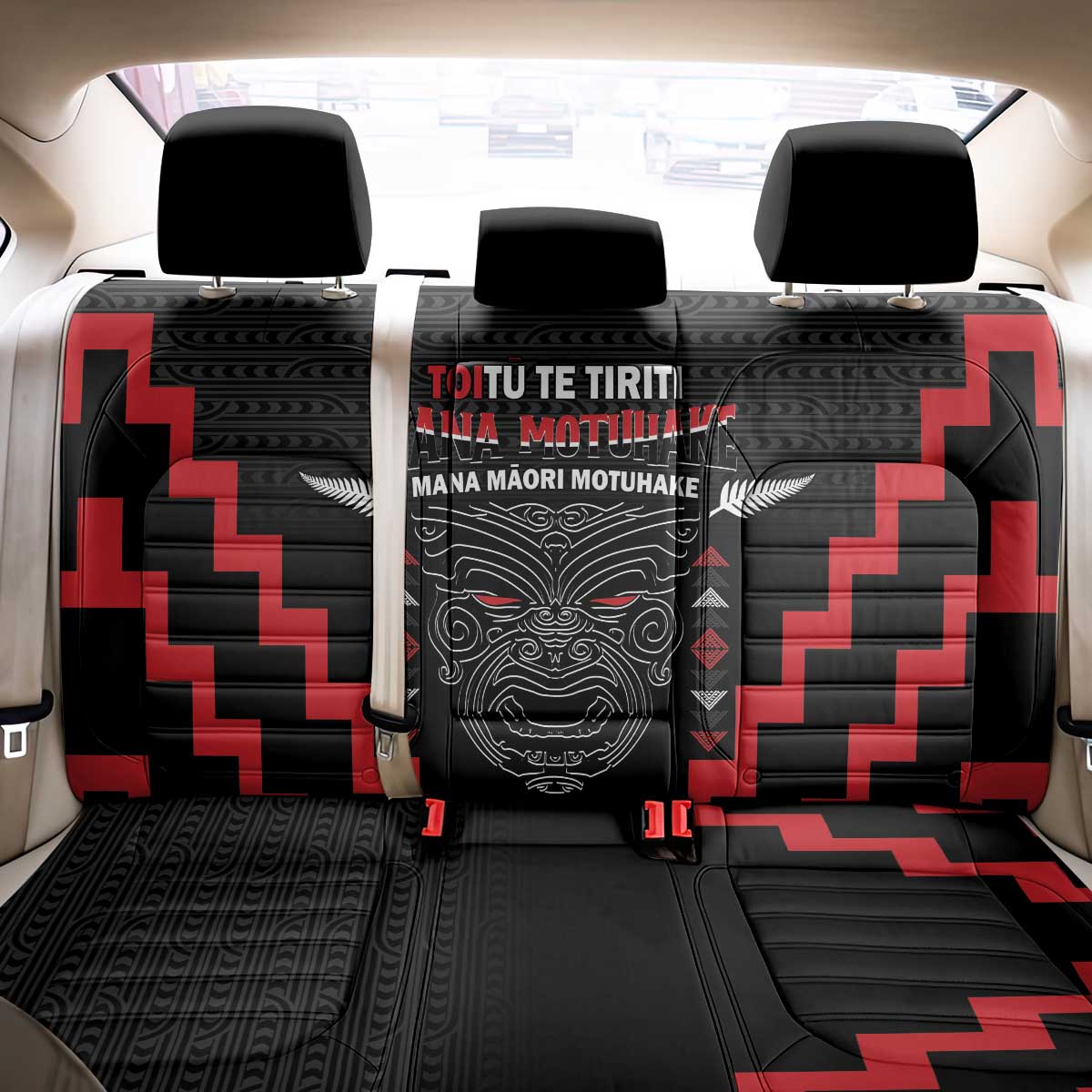 Personalised Toitu Te Tiriti Mana Maori Motuhake Back Car Seat Cover Aotearoa Haka Face Mix Poutama Art LT14 - Polynesian Pride