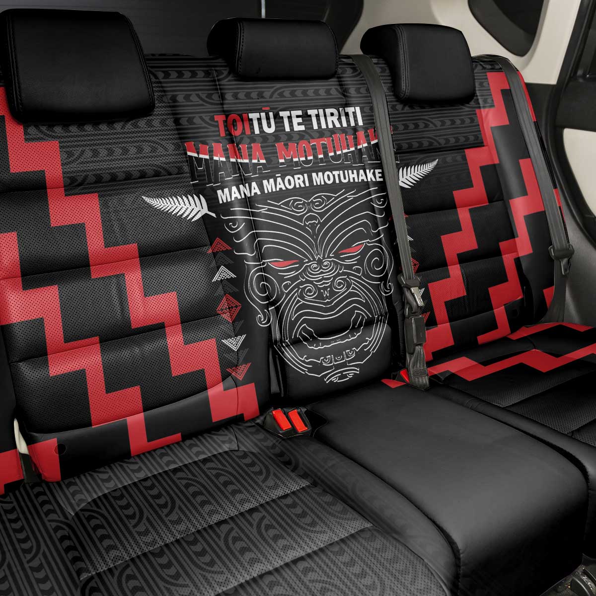 Personalised Toitu Te Tiriti Mana Maori Motuhake Back Car Seat Cover Aotearoa Haka Face Mix Poutama Art LT14 - Polynesian Pride