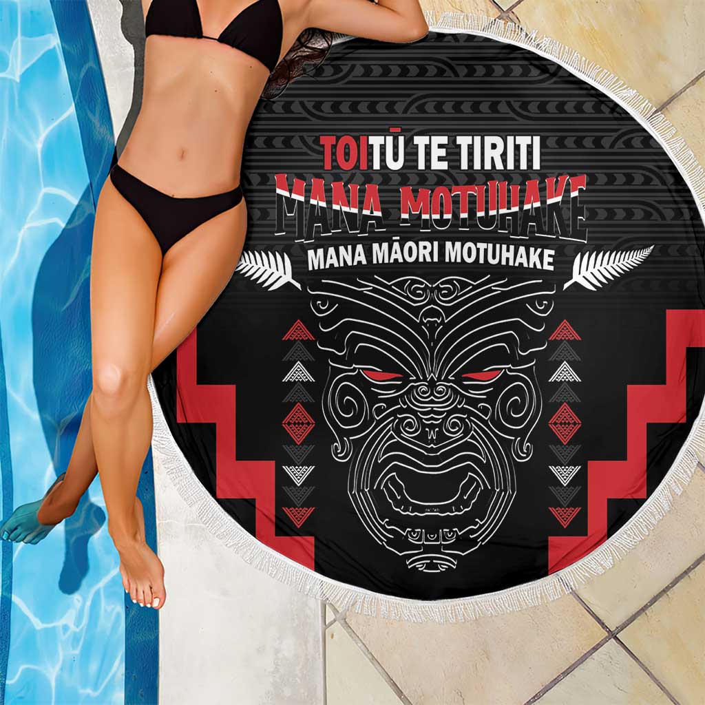Personalised Toitu Te Tiriti Mana Maori Motuhake Beach Blanket Aotearoa Haka Face Mix Poutama Art LT14 - Polynesian Pride
