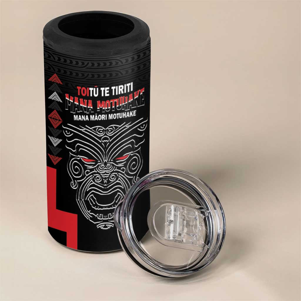 Toitu Te Tiriti Mana Maori Motuhake 4 in 1 Can Cooler Tumbler Aotearoa Haka Face Mix Poutama Art LT14 - Polynesian Pride