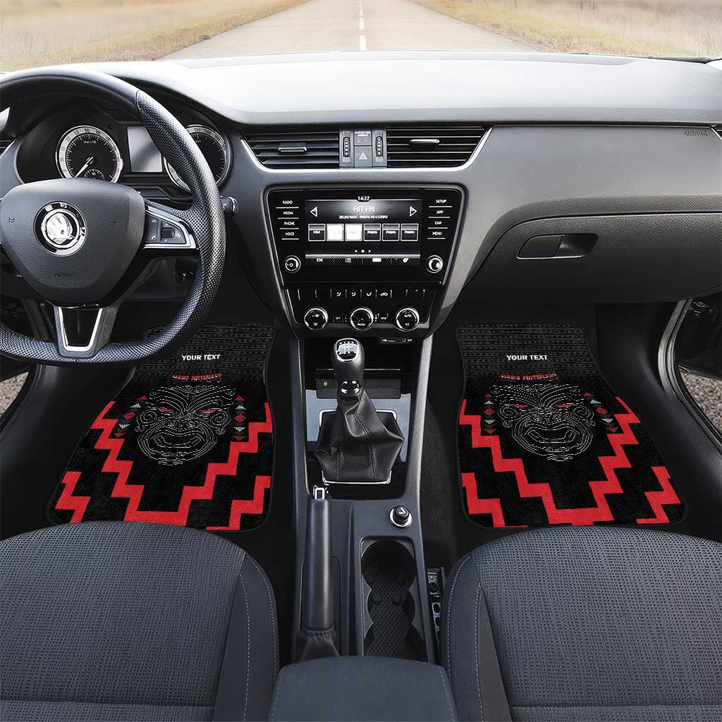 Personalised Toitu Te Tiriti Mana Maori Motuhake Car Mats Aotearoa Haka Face Mix Poutama Art LT14 Set 2pcs - Front Black - Polynesian Pride