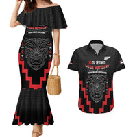 Personalised Toitu Te Tiriti Mana Maori Motuhake Couples Matching Mermaid Dress and Hawaiian Shirt Aotearoa Haka Face Mix Poutama Art LT14 Black - Polynesian Pride