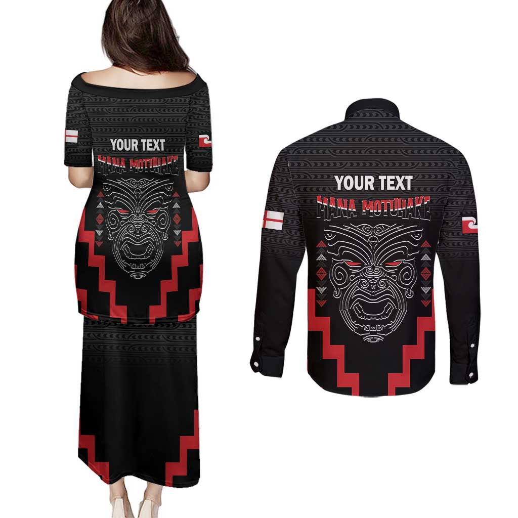 Personalised Toitu Te Tiriti Mana Maori Motuhake Couples Matching Puletasi and Long Sleeve Button Shirt Aotearoa Haka Face Mix Poutama Art LT14 - Polynesian Pride