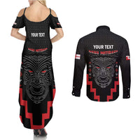 Personalised Toitu Te Tiriti Mana Maori Motuhake Couples Matching Summer Maxi Dress and Long Sleeve Button Shirt Aotearoa Haka Face Mix Poutama Art LT14 - Polynesian Pride