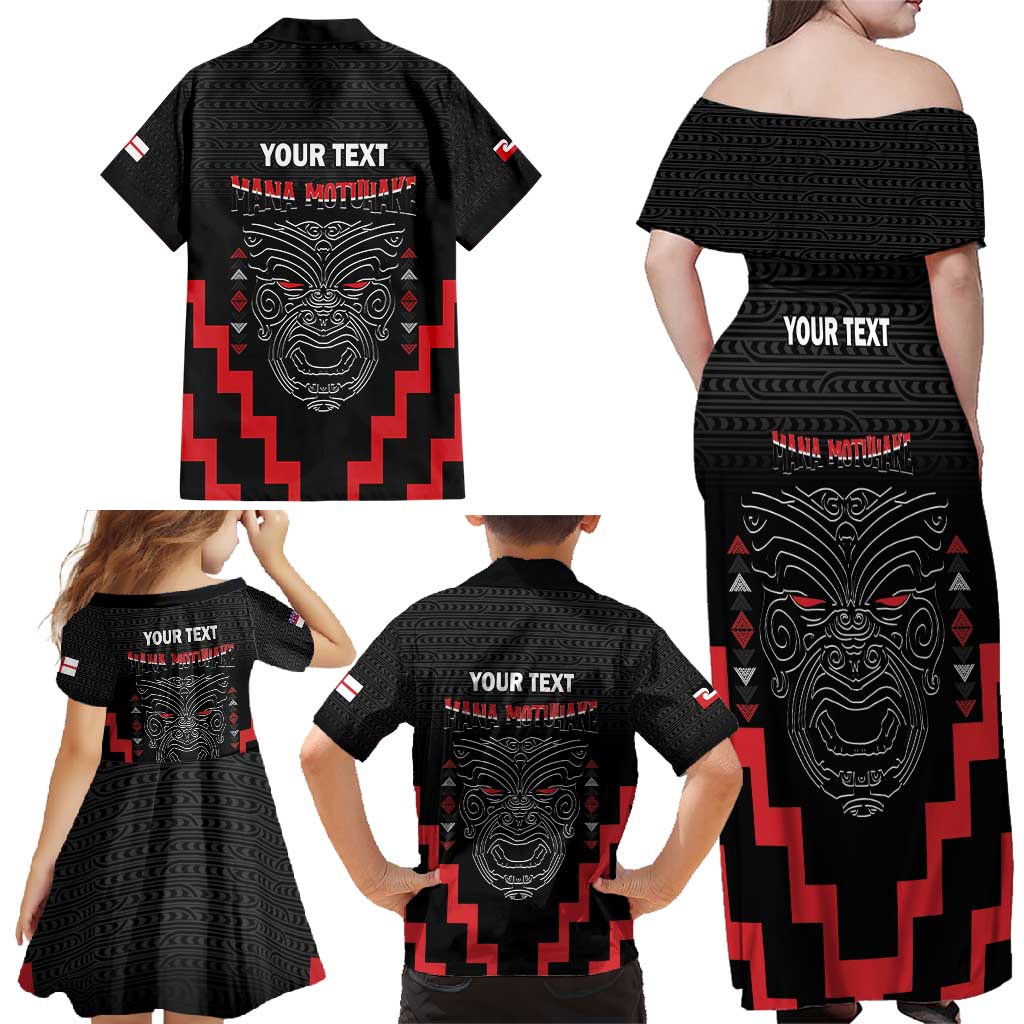 Personalised Toitu Te Tiriti Mana Maori Motuhake Family Matching Off Shoulder Maxi Dress and Hawaiian Shirt Aotearoa Haka Face Mix Poutama Art LT14 - Polynesian Pride