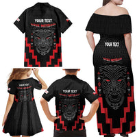 Personalised Toitu Te Tiriti Mana Maori Motuhake Family Matching Off Shoulder Maxi Dress and Hawaiian Shirt Aotearoa Haka Face Mix Poutama Art LT14 - Polynesian Pride