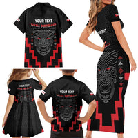 Personalised Toitu Te Tiriti Mana Maori Motuhake Family Matching Short Sleeve Bodycon Dress and Hawaiian Shirt Aotearoa Haka Face Mix Poutama Art LT14 - Polynesian Pride