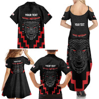 Personalised Toitu Te Tiriti Mana Maori Motuhake Family Matching Summer Maxi Dress and Hawaiian Shirt Aotearoa Haka Face Mix Poutama Art LT14 - Polynesian Pride