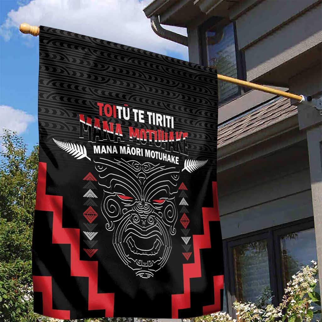 Personalised Toitu Te Tiriti Mana Maori Motuhake Garden Flag Aotearoa Haka Face Mix Poutama Art LT14 - Polynesian Pride