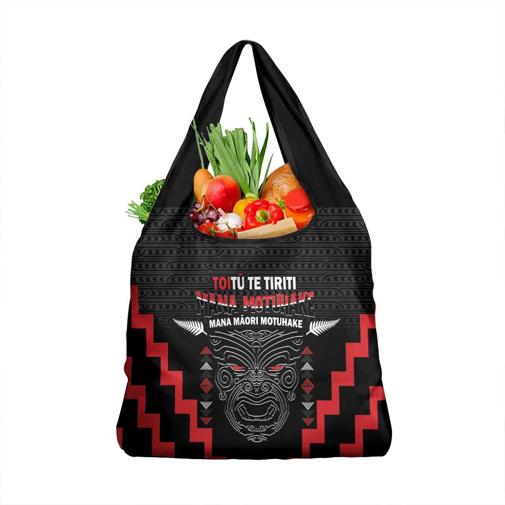 Toitu Te Tiriti Mana Maori Motuhake Grocery Bag Aotearoa Haka Face Mix Poutama Art LT14 1-pack One Size Black - Polynesian Pride