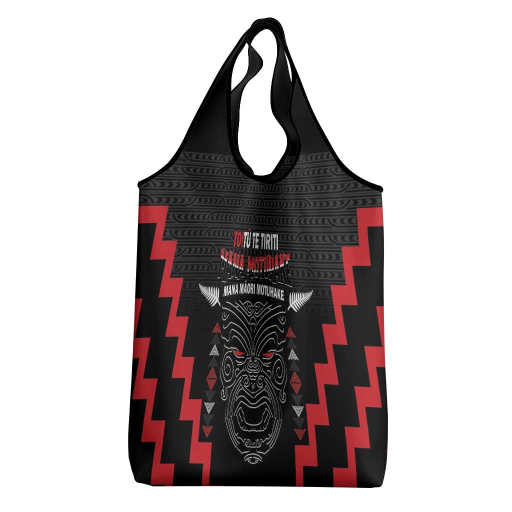 Toitu Te Tiriti Mana Maori Motuhake Grocery Bag Aotearoa Haka Face Mix Poutama Art LT14 - Polynesian Pride