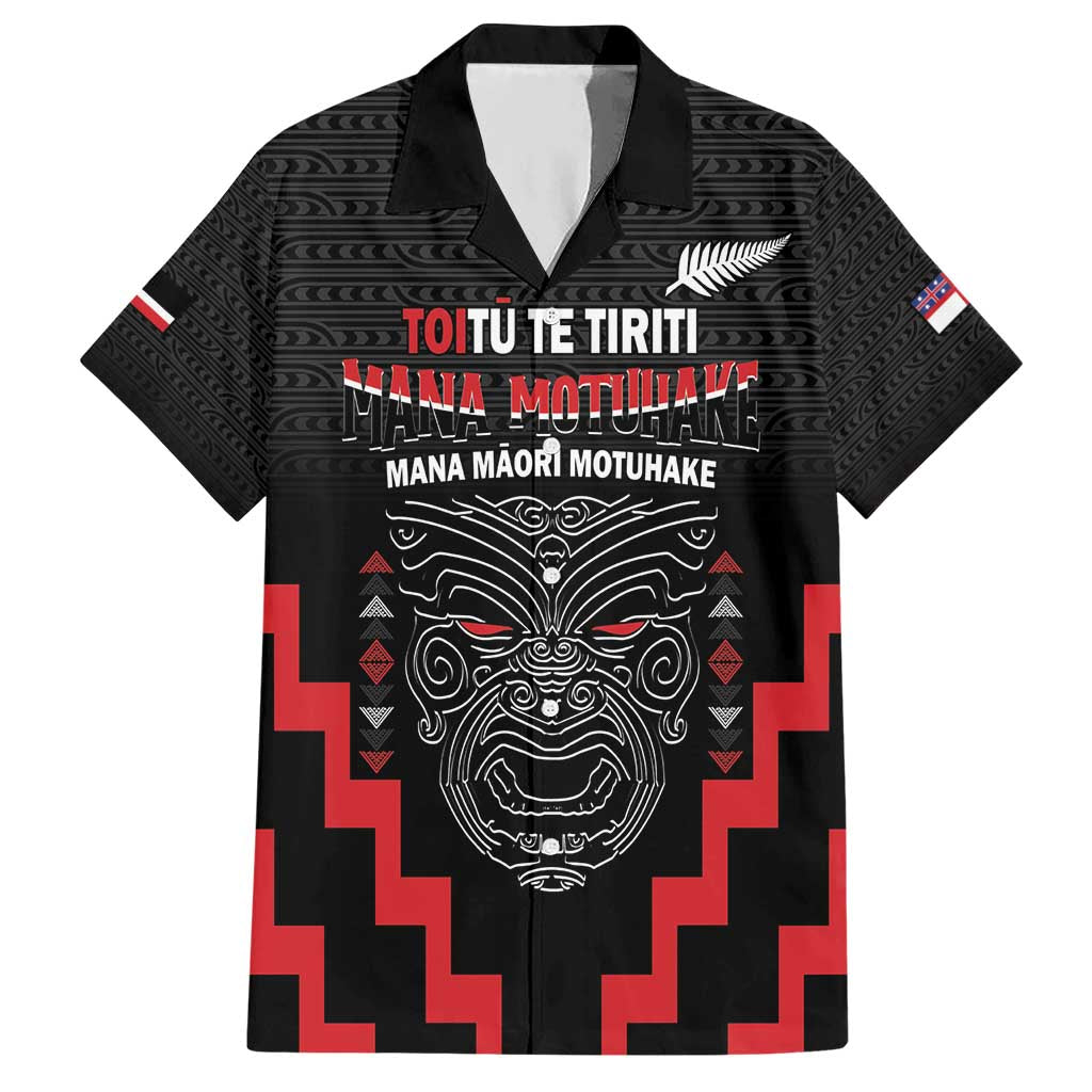 Personalised Toitu Te Tiriti Mana Maori Motuhake Hawaiian Shirt Aotearoa Haka Face Mix Poutama Art LT14 Black - Polynesian Pride