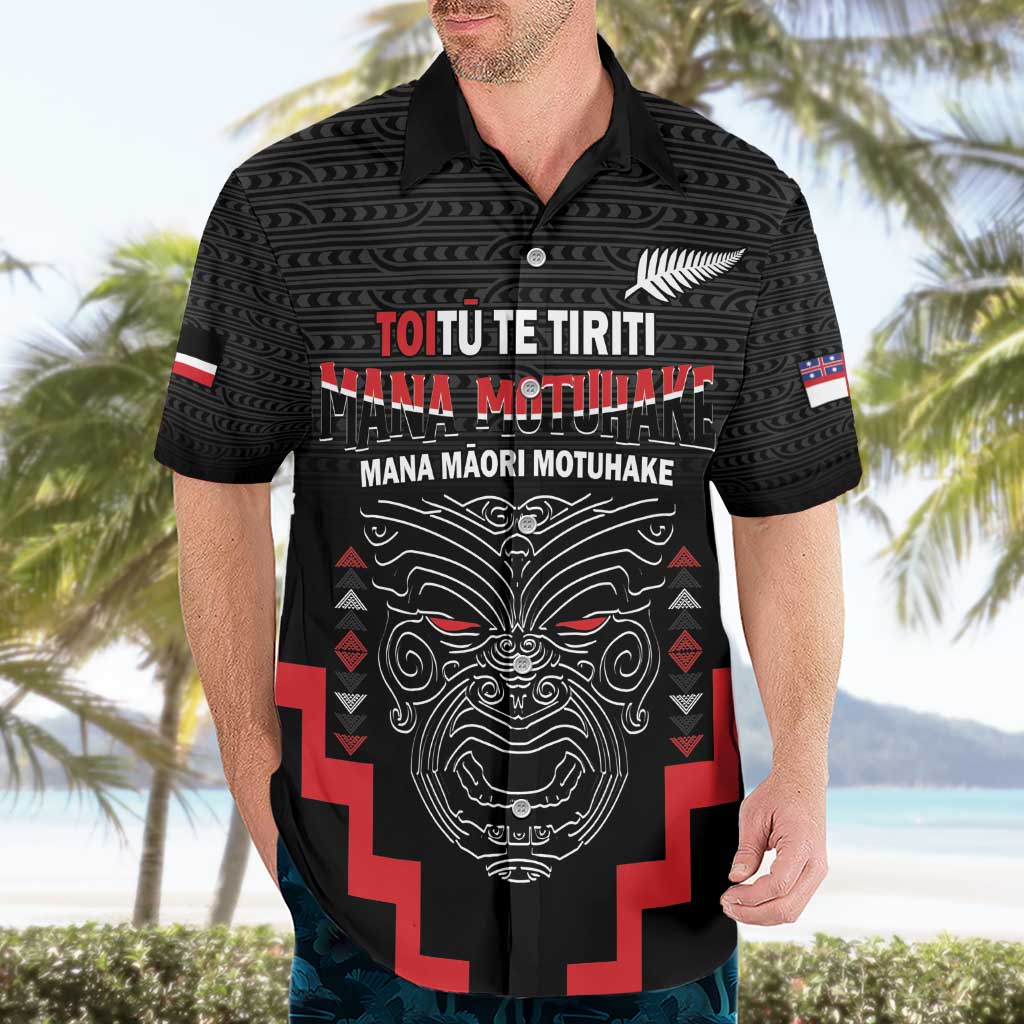 Personalised Toitu Te Tiriti Mana Maori Motuhake Hawaiian Shirt Aotearoa Haka Face Mix Poutama Art LT14 - Polynesian Pride