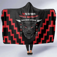 Personalised Toitu Te Tiriti Mana Maori Motuhake Hooded Blanket Aotearoa Haka Face Mix Poutama Art LT14 One Size Black - Polynesian Pride