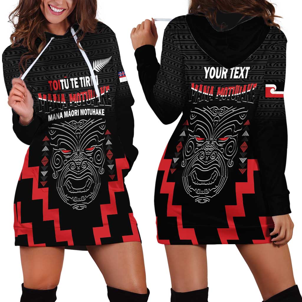 Personalised Toitu Te Tiriti Mana Maori Motuhake Hoodie Dress Aotearoa Haka Face Mix Poutama Art LT14 - Polynesian Pride