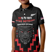 Personalised Toitu Te Tiriti Mana Maori Motuhake Kid Polo Shirt Aotearoa Haka Face Mix Poutama Art LT14 Kid Black - Polynesian Pride