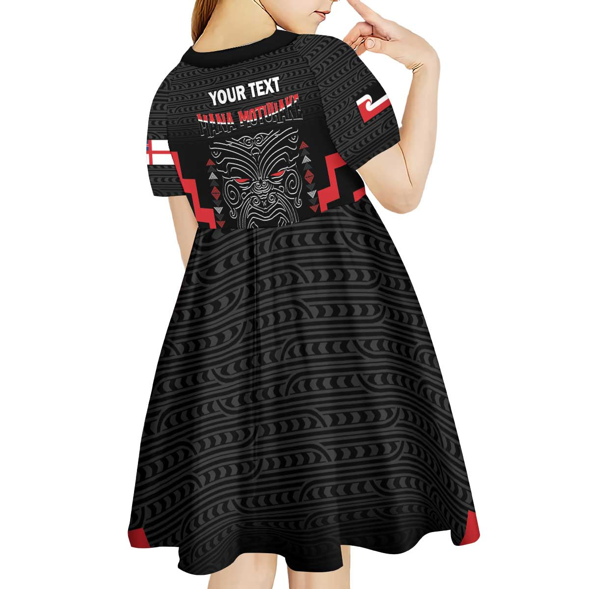 Personalised Toitu Te Tiriti Mana Maori Motuhake Kid Short Sleeve Dress Aotearoa Haka Face Mix Poutama Art LT14 - Polynesian Pride