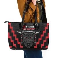 Personalised Toitu Te Tiriti Mana Maori Motuhake Leather Tote Bag Aotearoa Haka Face Mix Poutama Art LT14 - Polynesian Pride