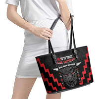 Personalised Toitu Te Tiriti Mana Maori Motuhake Leather Tote Bag Aotearoa Haka Face Mix Poutama Art LT14 - Polynesian Pride