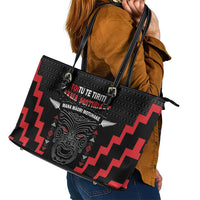 Personalised Toitu Te Tiriti Mana Maori Motuhake Leather Tote Bag Aotearoa Haka Face Mix Poutama Art LT14 - Polynesian Pride