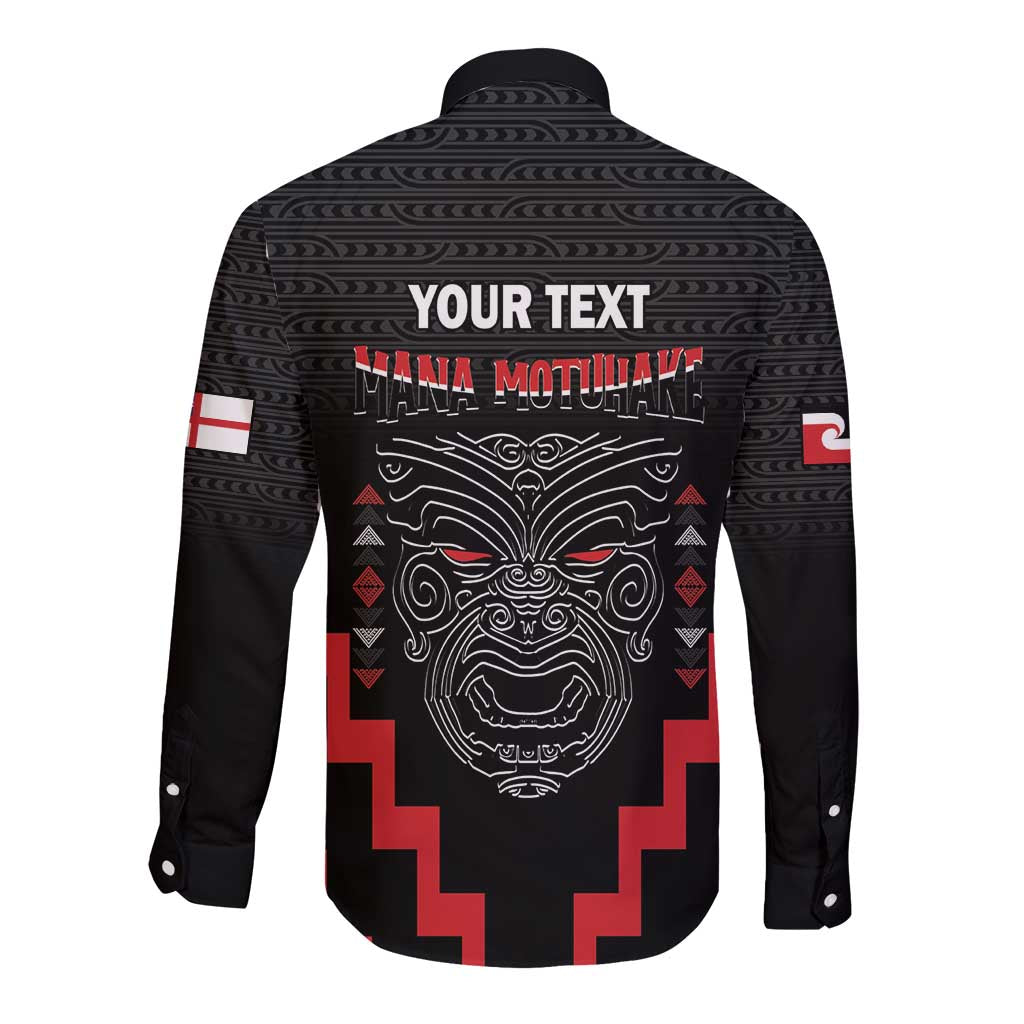 Personalised Toitu Te Tiriti Mana Maori Motuhake Long Sleeve Button Shirt Aotearoa Haka Face Mix Poutama Art LT14 - Polynesian Pride