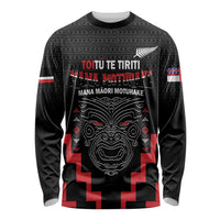 Personalised Toitu Te Tiriti Mana Maori Motuhake Long Sleeve Shirt Aotearoa Haka Face Mix Poutama Art LT14 Unisex Black - Polynesian Pride