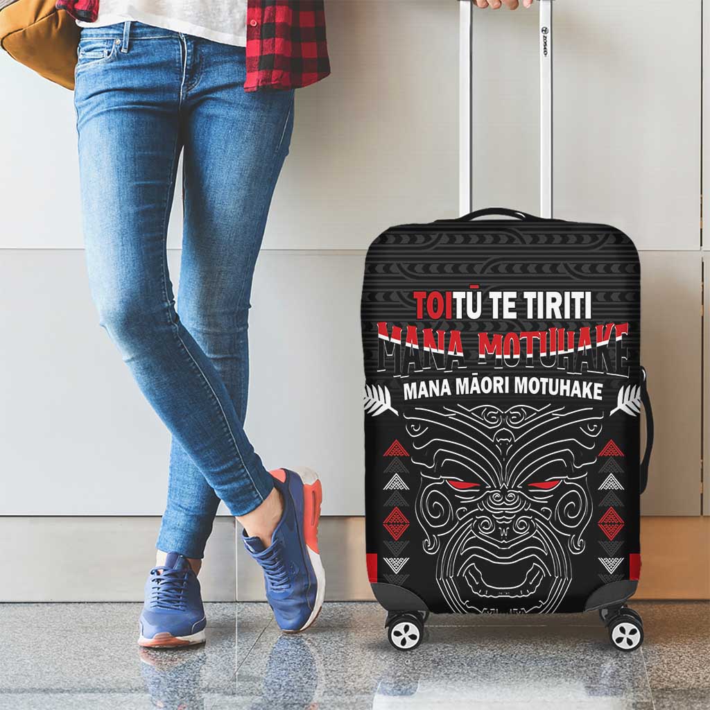 Personalised Toitu Te Tiriti Mana Maori Motuhake Luggage Cover Aotearoa Haka Face Mix Poutama Art LT14 - Polynesian Pride