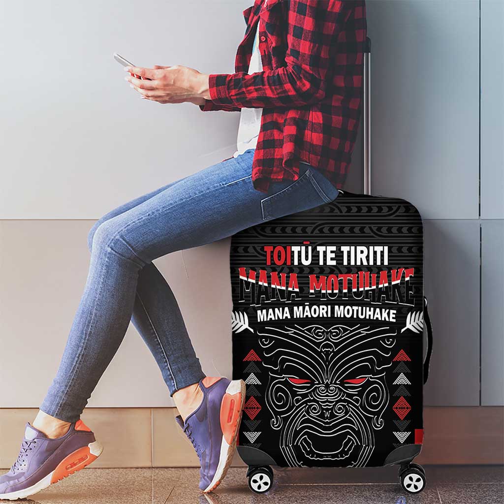 Personalised Toitu Te Tiriti Mana Maori Motuhake Luggage Cover Aotearoa Haka Face Mix Poutama Art LT14 - Polynesian Pride