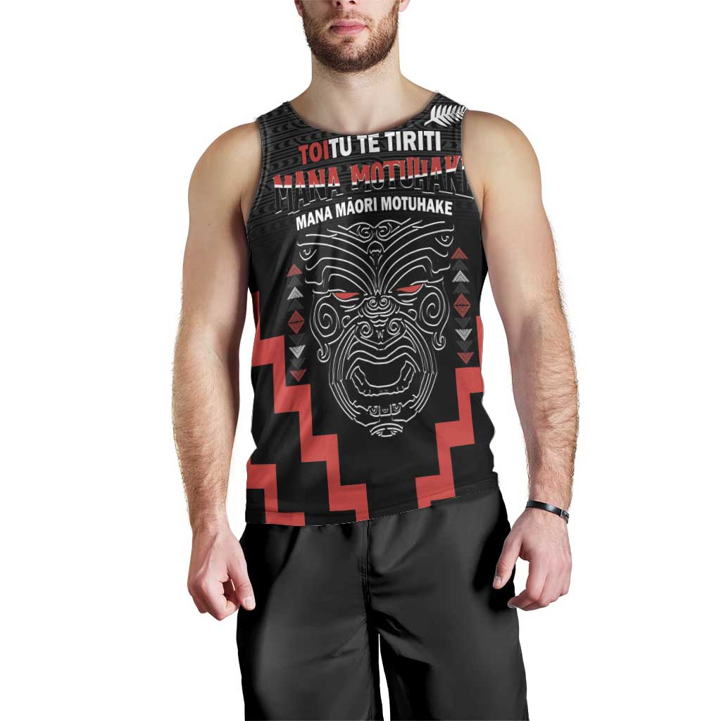 Personalised Toitu Te Tiriti Mana Maori Motuhake Men Tank Top Aotearoa Haka Face Mix Poutama Art LT14 - Polynesian Pride