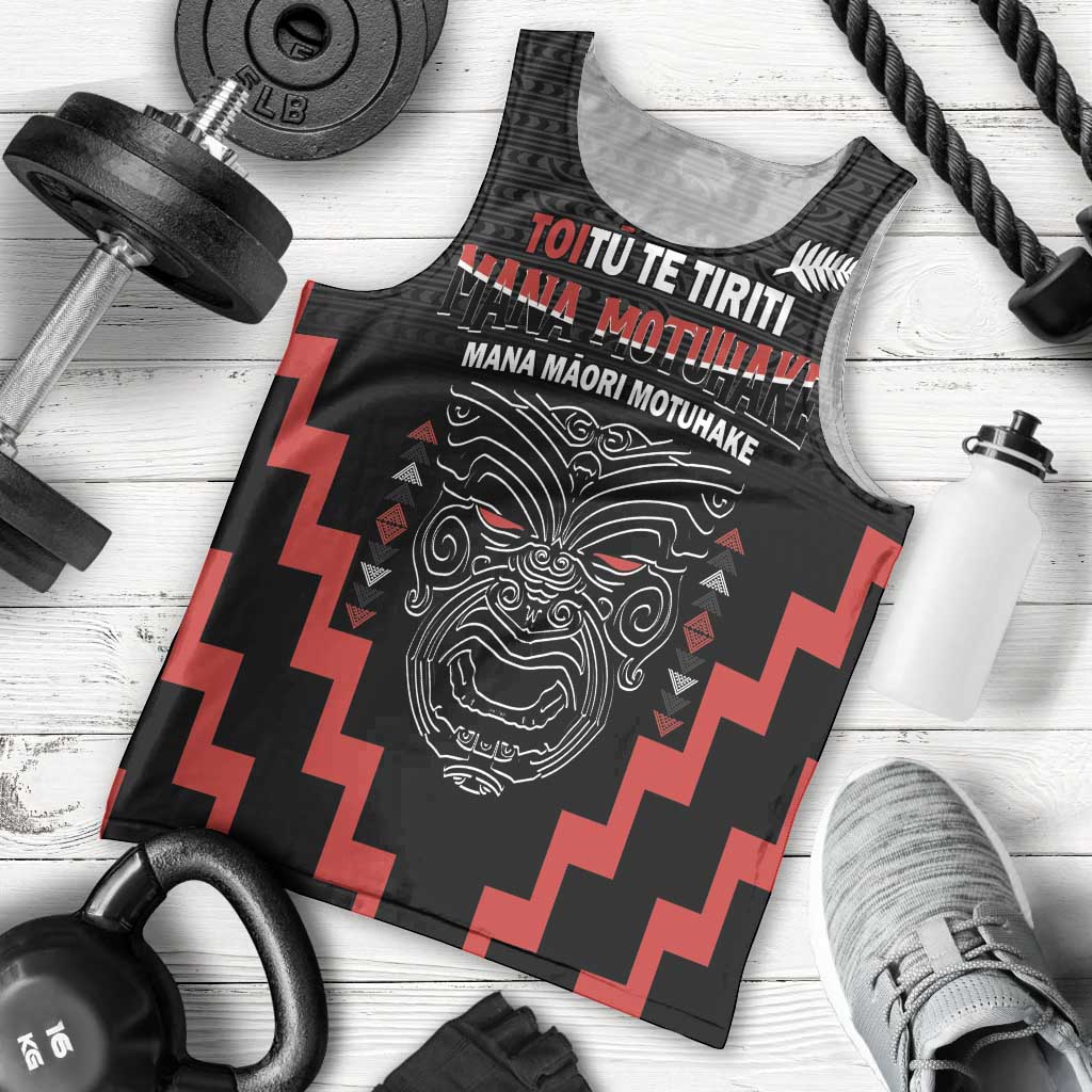 Personalised Toitu Te Tiriti Mana Maori Motuhake Men Tank Top Aotearoa Haka Face Mix Poutama Art LT14 - Polynesian Pride