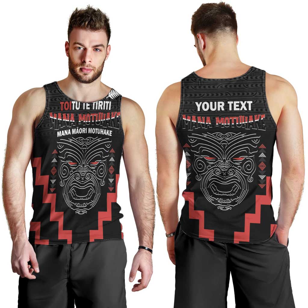 Personalised Toitu Te Tiriti Mana Maori Motuhake Men Tank Top Aotearoa Haka Face Mix Poutama Art LT14 - Polynesian Pride