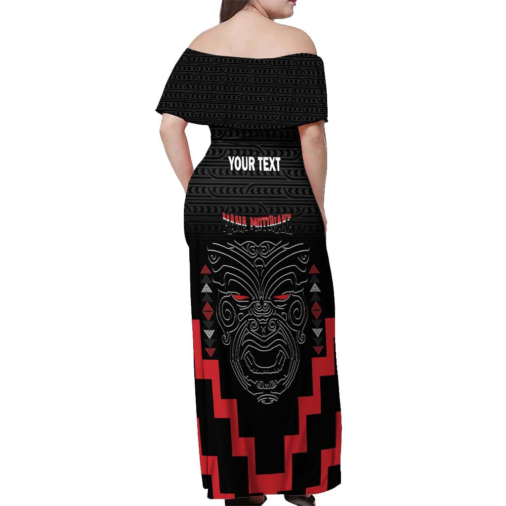 Personalised Toitu Te Tiriti Mana Maori Motuhake Off Shoulder Maxi Dress Aotearoa Haka Face Mix Poutama Art LT14 - Polynesian Pride