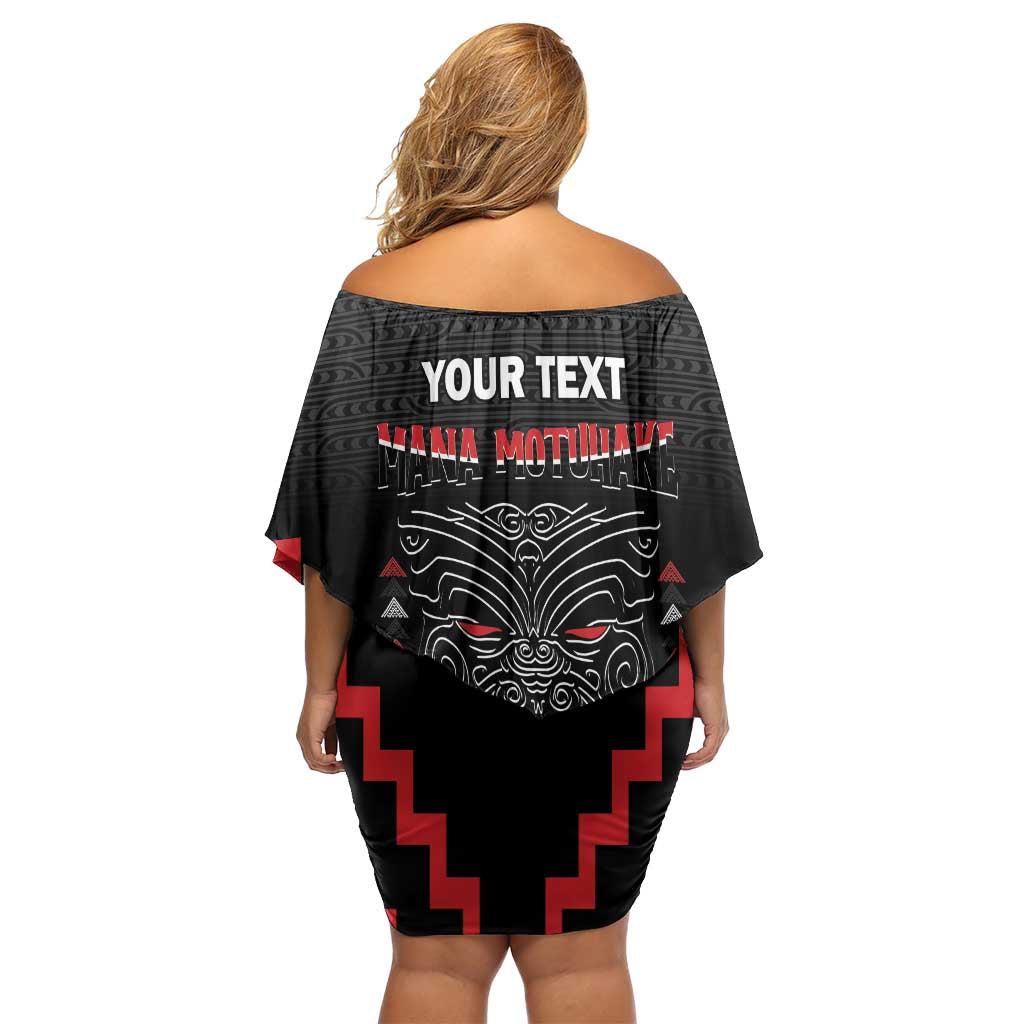 Personalised Toitu Te Tiriti Mana Maori Motuhake Off Shoulder Short Dress Aotearoa Haka Face Mix Poutama Art LT14 - Polynesian Pride