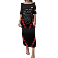 Personalised Toitu Te Tiriti Mana Maori Motuhake Puletasi Aotearoa Haka Face Mix Poutama Art LT14 Long Dress Black - Polynesian Pride