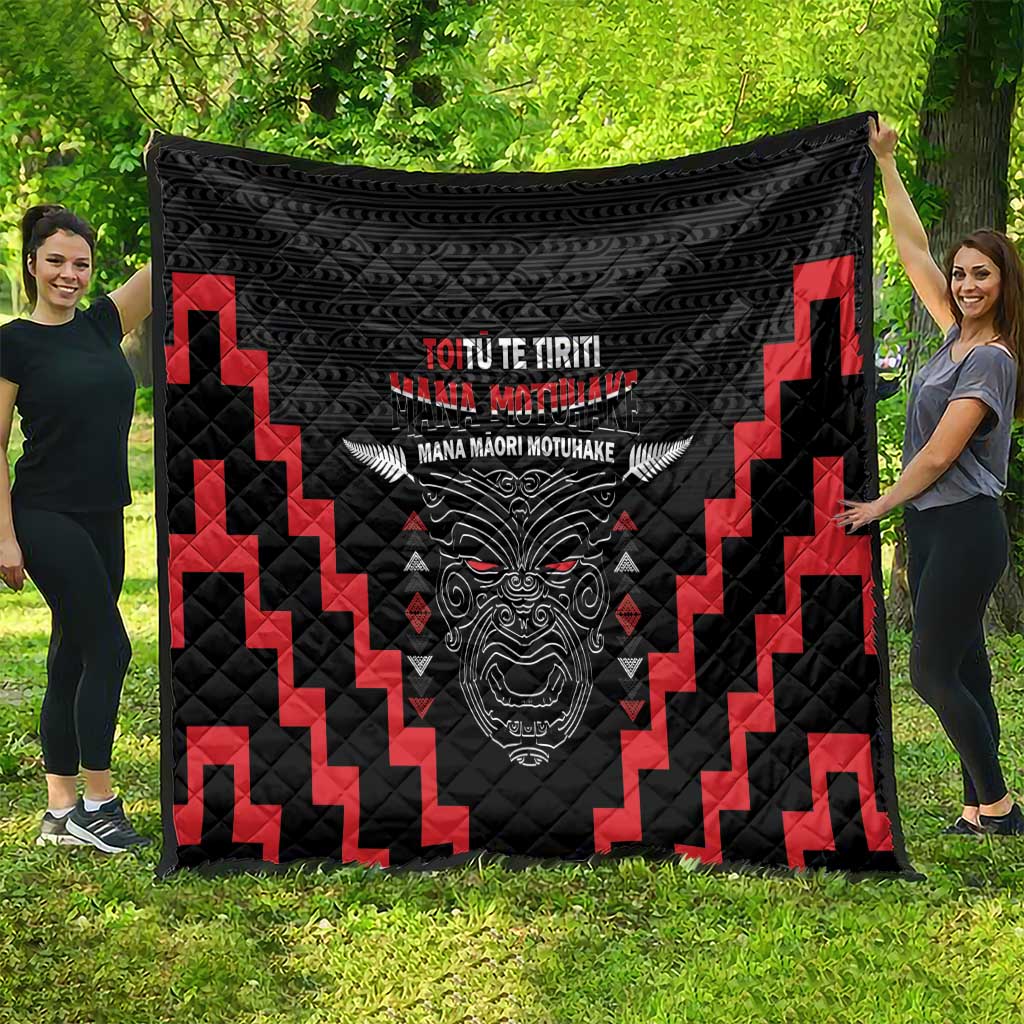Personalised Toitu Te Tiriti Mana Maori Motuhake Quilt Aotearoa Haka Face Mix Poutama Art LT14 - Polynesian Pride