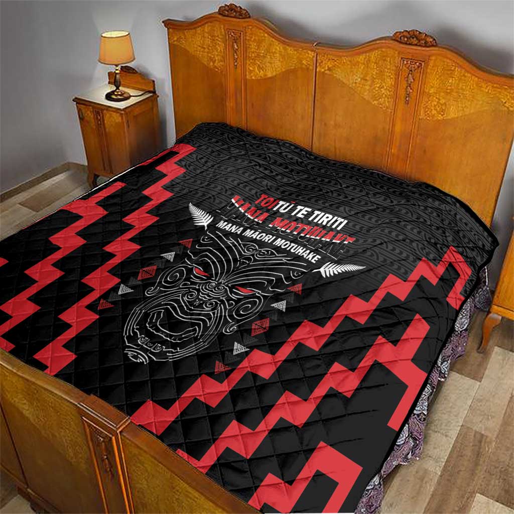 Personalised Toitu Te Tiriti Mana Maori Motuhake Quilt Aotearoa Haka Face Mix Poutama Art LT14 - Polynesian Pride