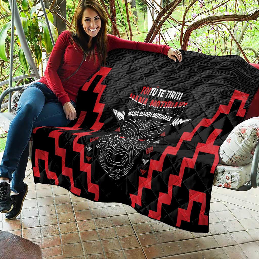 Personalised Toitu Te Tiriti Mana Maori Motuhake Quilt Aotearoa Haka Face Mix Poutama Art LT14 - Polynesian Pride