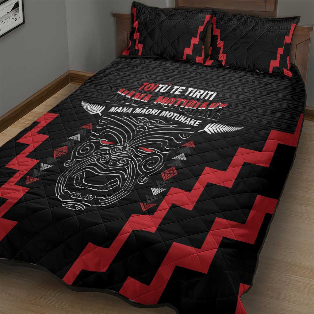 Personalised Toitu Te Tiriti Mana Maori Motuhake Quilt Bed Set Aotearoa Haka Face Mix Poutama Art LT14 - Polynesian Pride