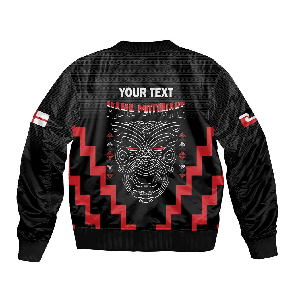 Personalised Toitu Te Tiriti Mana Maori Motuhake Sleeve Zip Bomber Jacket Aotearoa Haka Face Mix Poutama Art LT14 - Polynesian Pride