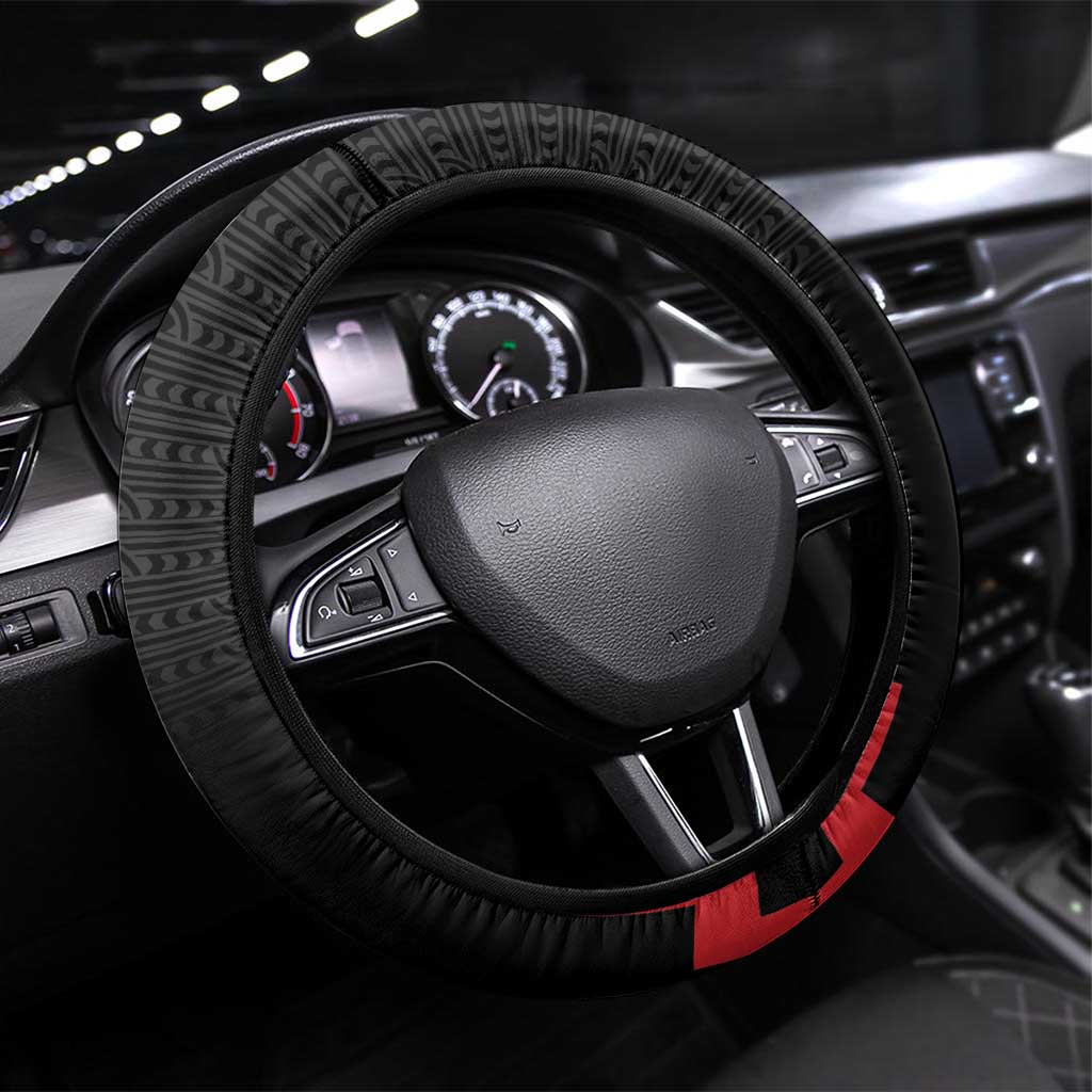 Toitu Te Tiriti Mana Maori Motuhake Steering Wheel Cover Aotearoa Haka Face Mix Poutama Art LT14 Universal Fit Black - Polynesian Pride