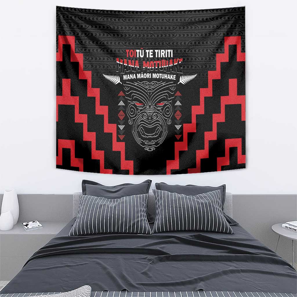 Personalised Toitu Te Tiriti Mana Maori Motuhake Tapestry Aotearoa Haka Face Mix Poutama Art LT14 - Polynesian Pride