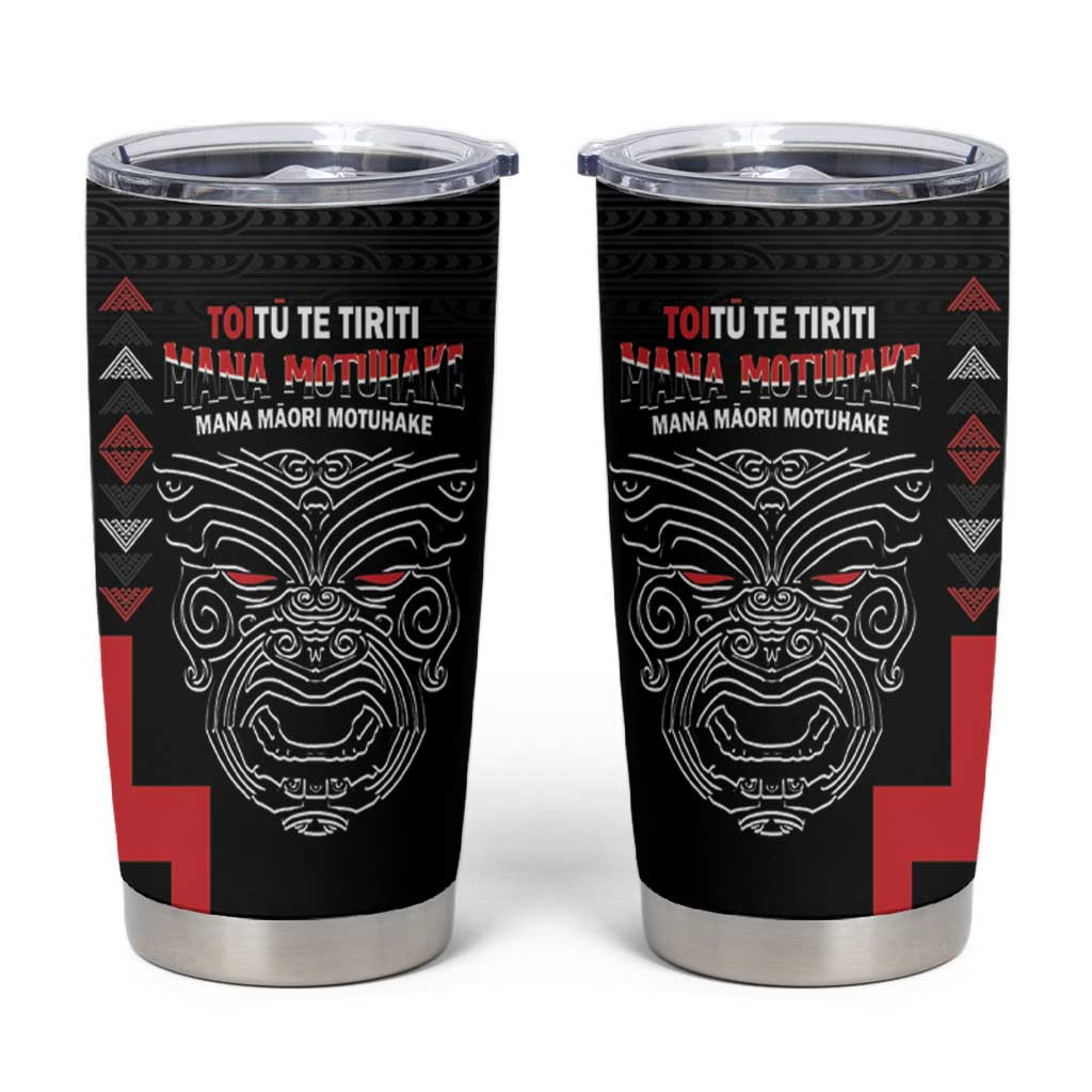 Toitu Te Tiriti Mana Maori Motuhake Tumbler Cup Aotearoa Haka Face Mix Poutama Art LT14 Black - Polynesian Pride