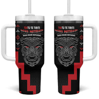 Toitu Te Tiriti Mana Maori Motuhake Tumbler With Handle Aotearoa Haka Face Mix Poutama Art LT14 One Size: 40 oz Black - Polynesian Pride