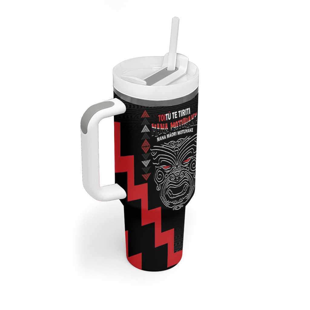 Toitu Te Tiriti Mana Maori Motuhake Tumbler With Handle Aotearoa Haka Face Mix Poutama Art LT14 - Polynesian Pride