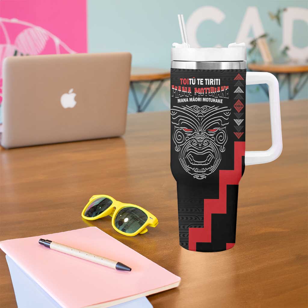 Toitu Te Tiriti Mana Maori Motuhake Tumbler With Handle Aotearoa Haka Face Mix Poutama Art LT14 - Polynesian Pride